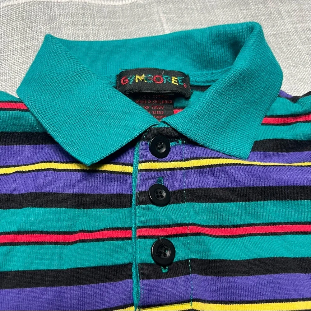 Gymboree Rainbow Tag Vintage 90s‎ Rugby Polo Stripes Teal Long Sleeve Boys